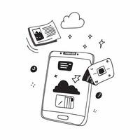 Mobile Phone with Holographic Home Office Icon and Connectivity Icon concept as A photo depicting a mobile phone with a glossy glowing holographic home office icon and connectivity pure Set 23 vector