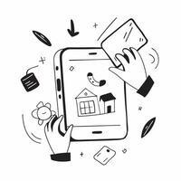 Mobile Phone with Holographic Home Office Icon and Connectivity Icon concept as A photo depicting a mobile phone with a glossy glowing holographic home office icon and connectivity pure Set 26 vector