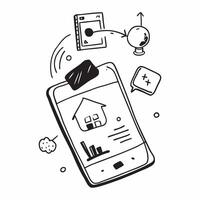 Mobile Phone with Holographic Home Office Icon and Connectivity Icon concept as A photo depicting a mobile phone with a glossy glowing holographic home office icon and connectivity pure Set 27 vector