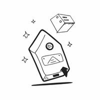 Mobile Phone with Holographic Home Office Icon and Connectivity Icon concept as A photo depicting a mobile phone with a glossy glowing holographic home office icon and connectivity pure Set 7 vector