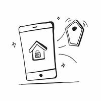 Mobile Phone with Holographic Home Office Icon and Connectivity Icon concept as A photo depicting a mobile phone with a glossy glowing holographic home office icon and connectivity pure Set 13 vector
