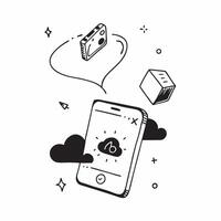 Mobile Phone with Holographic Home Office Icon and Connectivity Icon concept as A photo depicting a mobile phone with a glossy glowing holographic home office icon and connectivity pure Set 11 vector