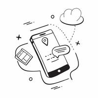 Mobile Phone with Holographic Home Office Icon and Connectivity Icon concept as A photo depicting a mobile phone with a glossy glowing holographic home office icon and connectivity pure Set 17 vector