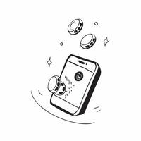 Mobile phone with holographic silver coins and Dhanteras text isolated on white background concept as Camera movement Pan across the mobile phone screen displaying holographic silv pure vector