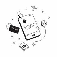 Mobile phone with holographic social media feed and Stay Updated text with copy space concept as Camera movement Zoom into the mobile phone screen displaying a holographic social m pure vector