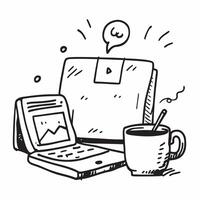 Monitor and coffee mug with Morning Routine text isolated on white background concept as Camera movement Focus on the monitor and coffee mug emphasizing the daily routine Scene Co pure Set 2 vector
