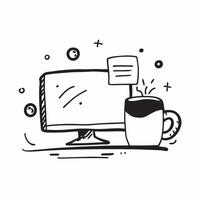 Monitor and coffee mug with Morning Routine text isolated on white background concept as Camera movement Focus on the monitor and coffee mug emphasizing the daily routine Scene Co pure vector