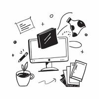 Monitor and Coffee Mug with Morning Productivity text isolated on white background concept as Camera movement Zoom into the monitor and coffee mug emphasizing the start of a produc pure Set 2 vector