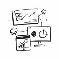 Monitor and Chart Icons with Data Presentation text isolated on white background concept as Camera movement Focus on the monitor and chart icons emphasizing data presentation in vi pure vector