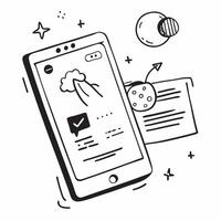 Mobile phone with holographic weather app and Weather Update text with copy space concept as Camera movement Zoom into the mobile phone screen displaying a holographic weather app pure vector