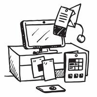Monitor and Desk Organizer Isolated concept as A image featuring a monitor and a desk organizer isolated on a white background Great for depicting an efficient and organize pure Set 3 vector