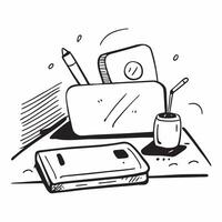 Monitor and Desk Organizer Isolated concept as A image featuring a monitor and a desk organizer isolated on a white background Great for depicting an efficient and organize pure Set 4 vector