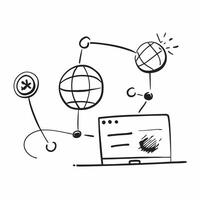 Monitor and Network Icons with Global Connection text isolated on white background concept as Camera movement Focus on the monitor and network icons highlighting global connectivit pure vector