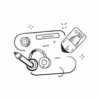 Monitor and headset with Stay Focused text isolated on white background concept as Camera movement Highlight the monitor and headset focusing on tools for concentration Scene Clea pure vector