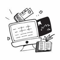 Monitor and Planner with Organize Your Day text isolated on white background concept as Camera movement Highlight the monitor and planner focusing on daily organization Scene Prof pure Set 2 vector