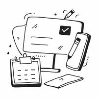 Monitor and Planner with Organize Your Day text isolated on white background concept as Camera movement Highlight the monitor and planner focusing on daily organization Scene Prof pure vector
