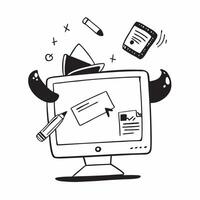 Monitor with holographic note taking tools and copy space isolated on white balance concept as Camera movement Zoom into the monitor screen focusing on glowing holographic note tak pure vector