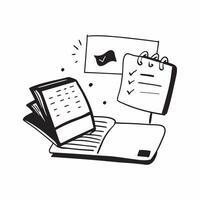 Monitor and planner with Stay Organized text isolated on white background concept as Camera movement Highlight the monitor and planner focusing on organization tools Scene Clean p pure vector
