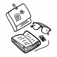 Notebook and Glasses with Remote Work Text concept as A notebook and glasses with Remote Work text on a white background highlighting the importance of vision and note taking in re pure vector