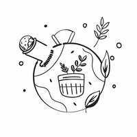 Organic farming tools with World Food Day text isolated on white concept as Camera movement Zoom into the organic farming tools Scene Isolated white background Detail Highlightin pure vector