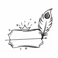 Peacock Feather and Crown Border Frame concept as Horizontal frame with a peacock feather on one side and a crown on the other creating an elegant and royal Dussehra themed copy sp pure vector