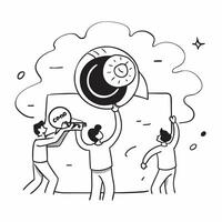 People with Earth and Eco friendly Project Proposals concept as A group of people presenting eco friendly project proposals with an earth model set against a whimsical background o pure vector