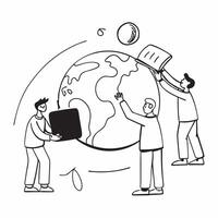 People with Earth and Eco friendly Project Proposals concept as A group of people presenting eco friendly project proposals with an earth model set against a whimsical background o pure Set 4 vector