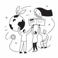 People with Earth and Eco friendly Project Proposals concept as A group of people presenting eco friendly project proposals with an earth model set against a whimsical background o pure Set 3 vector