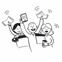 People with Enchanted Conference Phones and Joyful Expressions concept as A group of people using enchanted conference phones with joyful expressions set against a whimsical backgr pure vector