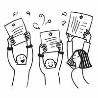 People with Enchanted Feedback Notes and Beaming Faces concept as A group of people holding enchanted feedback notes with beaming faces set against a whimsical background offering pure vector