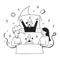 People with Enchanted Office Spaces and Smiling Faces concept as A group of people in enchanted office spaces with smiling faces set against a whimsical background offering ample s pure Set 3 vector