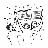 People with Enchanted Performance Metrics and Beaming Faces concept as A group of people holding enchanted performance metrics with beaming faces set against a whimsical background pure vector