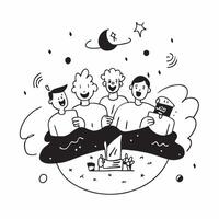 People with Enchanted Picnic and Smiling Faces concept as A group of people enjoying an enchanted picnic with smiling faces set against a whimsical background offering ample space pure vector