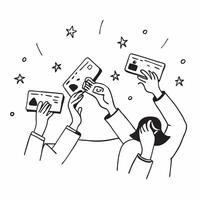 People with Enchanted Review Badges and Beaming Faces concept as A group of people holding enchanted review badges with beaming faces set against a dreamy background offering ample pure Set 3 vector