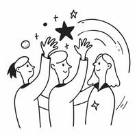 People with Enchanted Stars and Smiling Faces concept as A group of people holding enchanted stars with smiling faces set against a whimsical background offering ample space for te pure vector