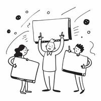 People with Enchanted Whiteboards and Smiling Faces concept as A group of people using enchanted whiteboards with smiling faces set against a dreamy background offering ample space pure vector