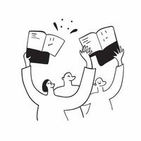 People with Floating Agendas and Beaming Faces concept as A group of people holding floating agendas with beaming faces set against a dreamy background offering ample space for tex pure Set 2 vector