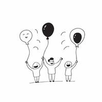 People with Floating Balloons and Smiling Faces concept as A group of people holding floating balloons with smiling faces set against a whimsical background offering ample space fo pure Set 2 vector