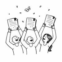 People with Floating Agendas and Beaming Faces concept as A group of people holding floating agendas with beaming faces set against a dreamy background offering ample space for tex pure Set 3 vector