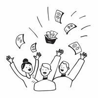 People with Floating Banknotes and Radiant Faces concept as A group of people with floating banknotes and radiant faces set against an ethereal background offering ample space for pure Set 3 vector