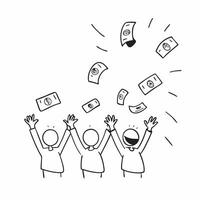 People with Floating Banknotes and Radiant Faces concept as A group of people with floating banknotes and radiant faces set against an ethereal background offering ample space for pure Set 2 vector