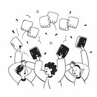 People with Floating Conference Phones and Beaming Faces concept as A group of people using floating conference phones with beaming faces set against a fantastical background offer pure Set 3 vector