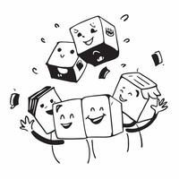 People with Floating Delivery Boxes and Smiling Faces concept as A group of people holding floating delivery boxes with smiling faces set against a whimsical background offering am pure vector