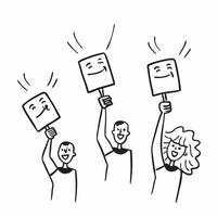 People with Floating Employment Badges and Joyful Faces concept as A group of people holding floating employment badges with joyful faces set against a dreamy background offering a pure Set 2 vector