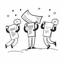 People with Floating Documents and Happy Expressions concept as A group of people holding floating documents with happy expressions set against a whimsical background offering ampl pure vector
