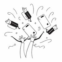 People with Floating Feedback Forms and Joyful Faces concept as A group of people holding floating feedback forms with joyful faces set against a whimsical background offering ampl pure Set 3 vector