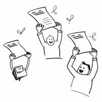 People with Floating Interview Schedules and Joyful Faces concept as A group of people holding floating interview schedules with joyful faces set against a dreamy background offeri pure Set 2 vector