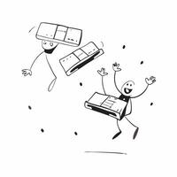People with Floating Keyboards and Joyful Faces concept as A group of people using floating keyboards with joyful faces set against a dreamy background offering ample space for tex pure Set 2 vector
