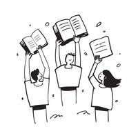 People with Floating Meeting Agendas and Joyful Expressions concept as A group of people holding floating meeting agendas with joyful expressions set against a dreamy background of pure vector