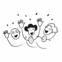People with Floating Laughter and Joyful Faces concept as A group of people enjoying floating laughter with joyful faces set against a dreamy background offering ample space for te pure Set 2 vector